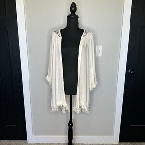 NWT Lace Crochet Back Boho Kimono Cover Up Duster Cream – Size XL (Fits OS)
